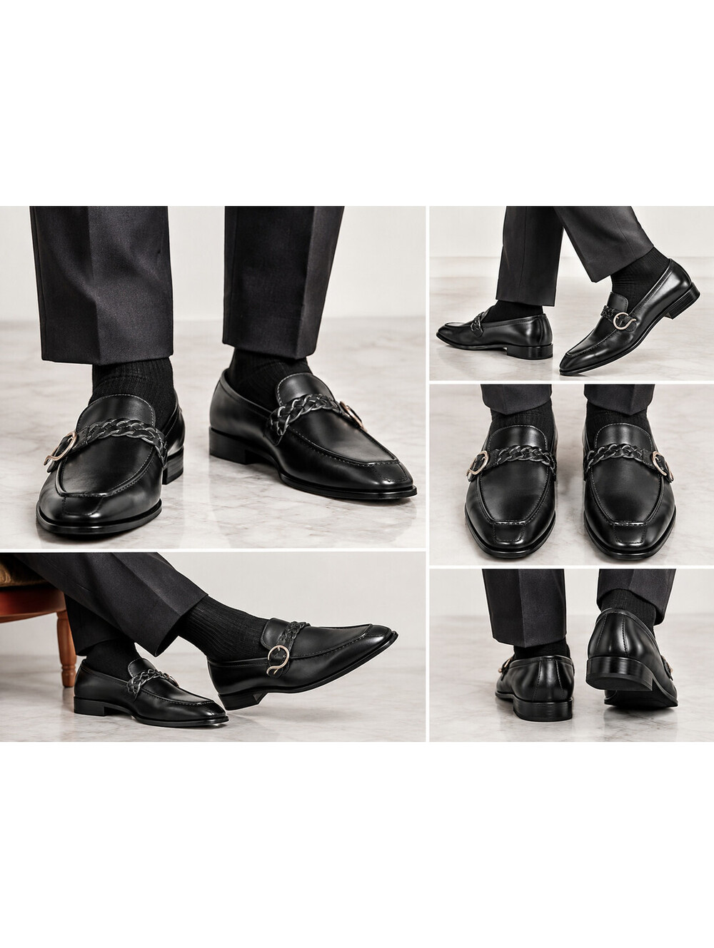 Maison Forte Milos Mens 12 Black Leather Braided Strap Loafers Dust Bag NEW